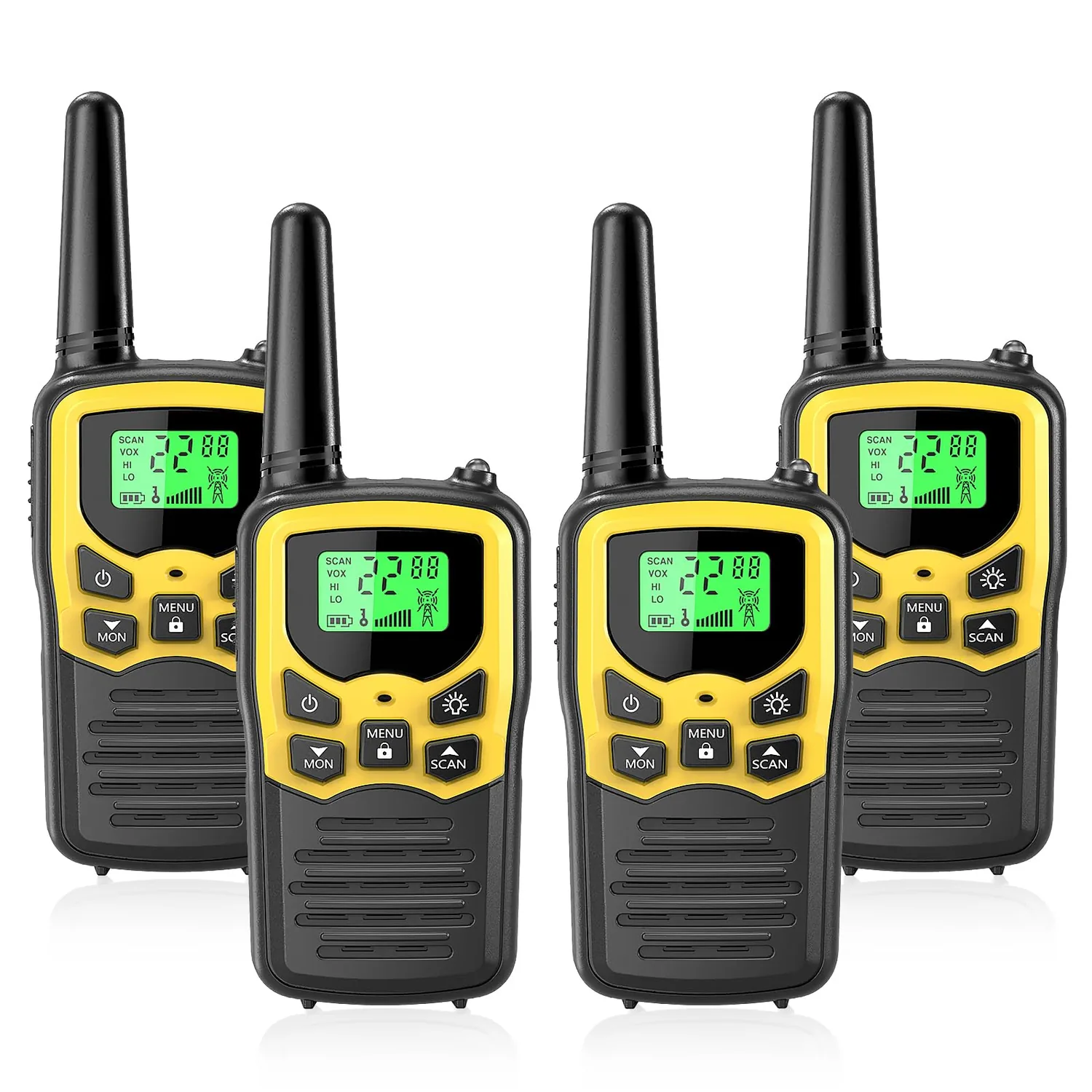 MOICO Walkie Talkies,Two-Way Radios for Adults with 22 FRS Channels Camping, Bright yellow · 4-pack