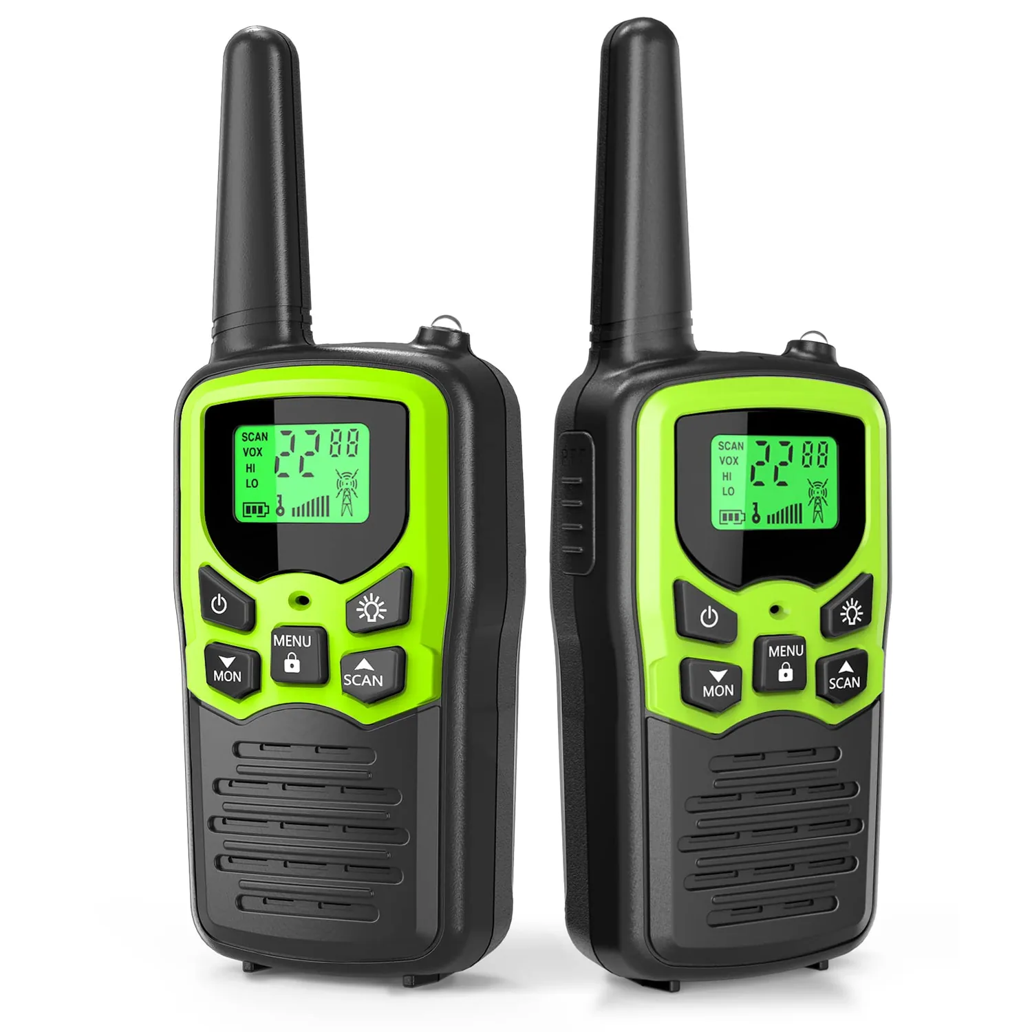 MOICO Walkie Talkies for Adults, 22 Channel Long Range FRS Two-Way Radios, Lime green · 2-pack