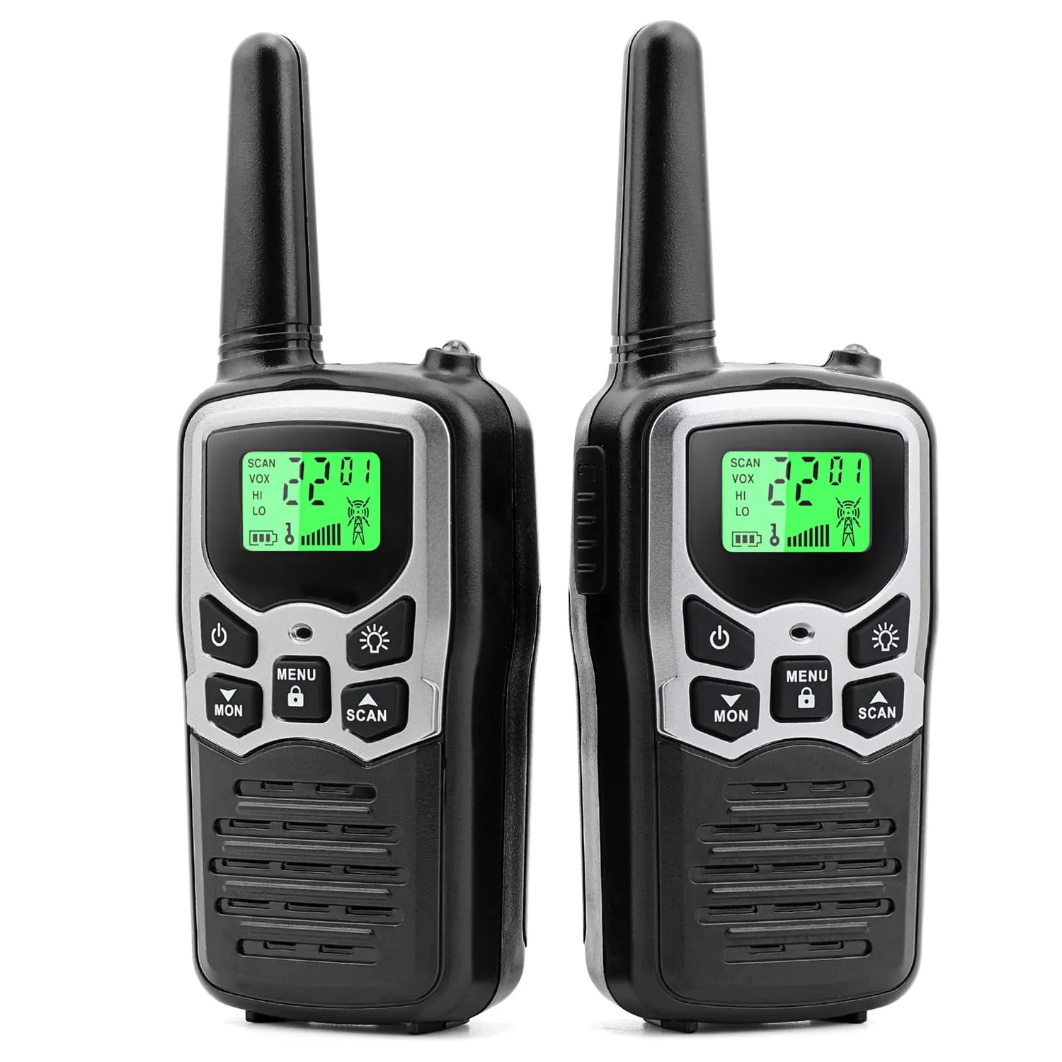 MOICO Walkie Talkies for Adults, 22 Channel Long Range FRS Two-Way Radios, Charcoal silver · 2-pack